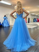 One Shoulder Lace Ruched A-Line Tulle Prom Dress with Bow