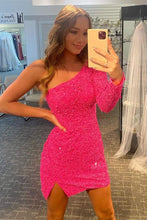 Long Sleeve Sequined Hot Pink Homecoming Dress SYH18