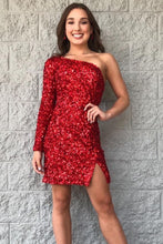 Long Sleeve Sequined Hot Pink Homecoming Dress SYH18