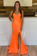 Orange Straps Satin Mermaid Long Prom Dress SYP102