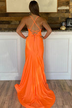 Orange Straps Satin Mermaid Long Prom Dress SYP102