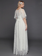 A-Line Wedding Dresses Illusion Neck Jewel Neck Floor Length Lace Tulle Half Sleeve Formal Boho Little White Dress See-Through with Beading Lace Insert