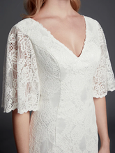 Wedding Dresses V Neck  Lace Half Sleeve Beautiful Back with Lace