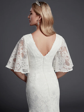 Wedding Dresses V Neck  Lace Half Sleeve Beautiful Back with Lace