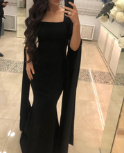 Elegant Black Square Neckline  Mermaid Evening Dress,Black Gala Dress  Y5557