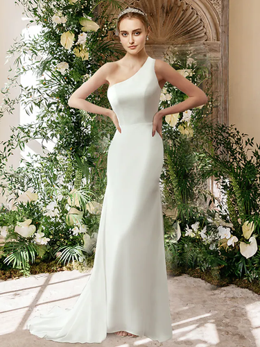 Wedding Dresses One Shoulder  Chiffon Sleeveless Simple Sexy