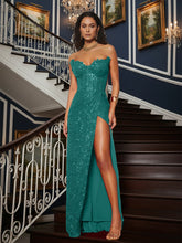 Sequin Strapless Sweetheart Long Prom Dress with High Slit