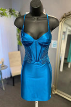 Peacock Blue Short Corset Homecoming Dress with Appliques PD513