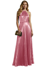 Luxurious Champagne-Gold Pleated Halter Long Prom Dress
