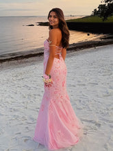 Pink Mermaid Sweetheart Beaded Flower Prom Dress