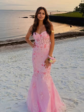Pink Mermaid Sweetheart Beaded Flower Prom Dress