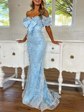 Pink Sequin Leaf Mermaid Long Prom Dress with Bow Detail