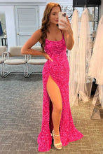Glitter Sequin Prom Dress with Slit Scoop Neck Prom Dress SYP171