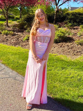 Pink Shimmer Sheer Crystal Embellished Corset Prom Dress with Slit
