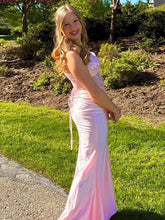 Pink Shimmer Sheer Crystal Embellished Corset Prom Dress with Slit