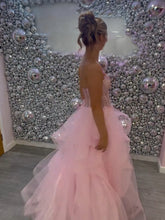 Pink Sparkly Tulle Corset Bodice Prom Dress with Ruffled Skirt
