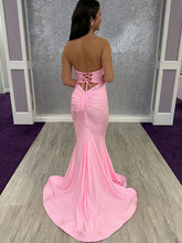 Pink Strapless Mermaid Prom Dress with Double Keyhole Front Cutouts