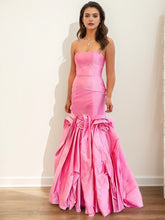 Pink Strapless Satin 3D Rosette Mermaid Long Prom Dress