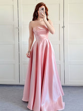 Pink Strapless Satin A-Line Prom Dress with Fold-Over Neckline