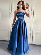 Pink Strapless Satin A-Line Prom Dress with Fold-Over Neckline