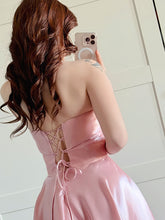 Pink Strapless Satin A-Line Prom Dress with Fold-Over Neckline