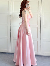 Pink Strapless Satin A-Line Prom Dress with Fold-Over Neckline