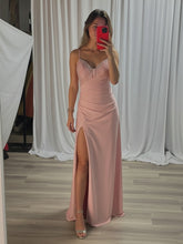 Beaded V Neck Corset Bodice Long Prom Dress with Slit