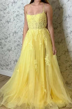 Yellow Prom Dress Appliqued With Slit SYP97
