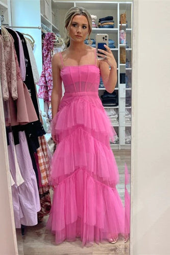 Princess Hot Pink Tiered Tulle Prom Dress SYP103