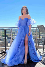 Lavender Puff Sleeves Prom Dress Pleated SYP152