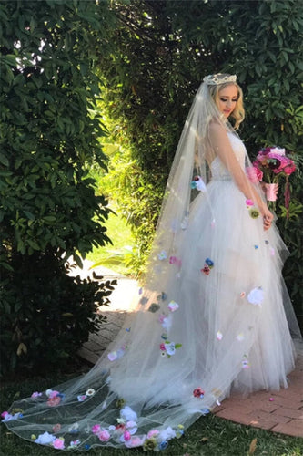 Princess Pink Tulle Spaghetti Straps V-neck Wedding Dresses, Bridal Gown, MW639