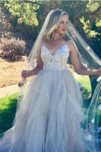 Princess Pink Tulle Spaghetti Straps V-neck Wedding Dresses, Bridal Gown, MW639