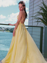 Satin Prom Dress | yellow prom dress | slit in prom dress SYP127