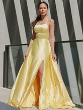 Satin Prom Dress | yellow prom dress | slit in prom dress SYP127