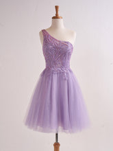 One Shoulder A-line Lilac Short Homecoming Dress with Appliques