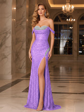 Dark Red Crystal Off-the-Shoulder Corset Prom Dress with Slit