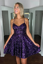 Spaghetti Strap Homecoming Dress Short Purple Prom Dress SYH95