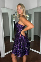 Spaghetti Strap Homecoming Dress Short Purple Prom Dress SYH95