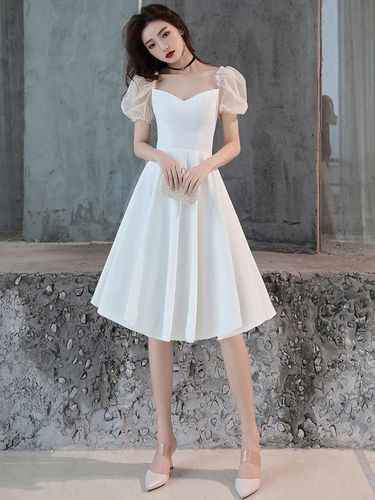 White Satin Short Prom Dress White Homecoming Dress Y2423