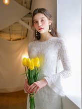A-Line Wedding Dresses Jewel Neck  Lace Long Sleeve Romantic with Appliques