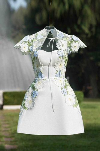 A-line Short Sleeved Mini Homecoming Dress Y2740