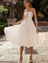 Bridal Shower Little White Dresses Wedding Dresses Tea Length A-Line Sleeveless Strapless Satin With Sash  Ribbon