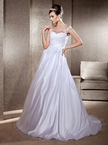 Ball Gown A-Line Wedding Dresses Scoop Neck  Lace Tulle Sleeveless