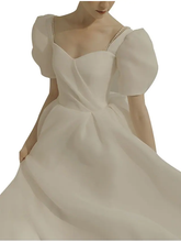 A-Line Wedding Dresses Scoop Neck Ankle Length Organza Short Sleeve Country Simple Little White Dress  with Ruffles