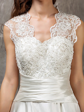 A-Line Wedding Dresses Queen Anne  Lace Satin Sleeveless See-Through with Sash  Ribbon Beading Appliques