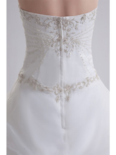A-Line Wedding Dresses Strapless Court Train Organza Satin Strapless with Pick Up Skirt Ruched Beading
