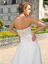 Princess A-Line Wedding Dresses Strapless Chapel Train Satin Sleeveless