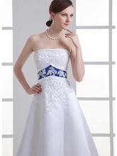 A-Line Wedding Dresses Strapless Court Train Lace Satin Strapless with Sashes  Ribbons Beading Appliques