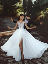 A-Line Wedding Dresses V Neck Court Train Chiffon Lace Cap Sleeve Country Romantic Sexy See-Through Backless with Lace Sashes  Ribbons