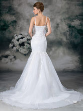 Wedding Dresses Sweetheart Neckline Chapel Train Lace Organza Satin Spaghetti Strap with Sashes  Ribbons Bow(s) Beading